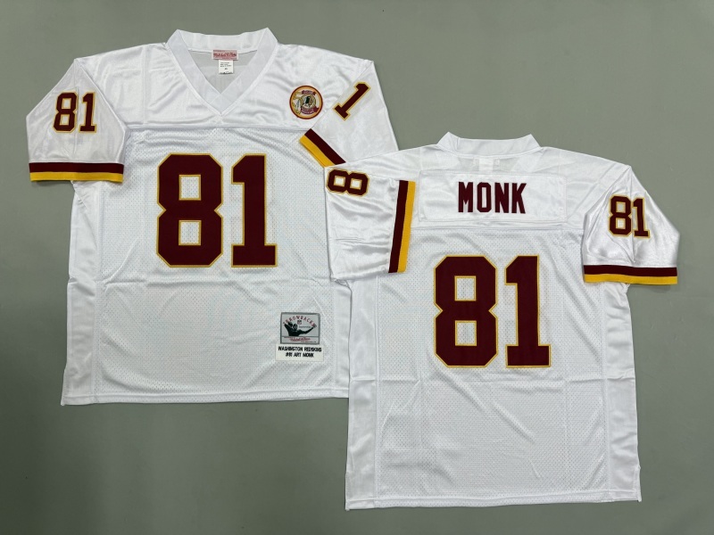 Men 2025 Washington Redskins 81 Monk white Throwback Limited NFL Jersey style 002